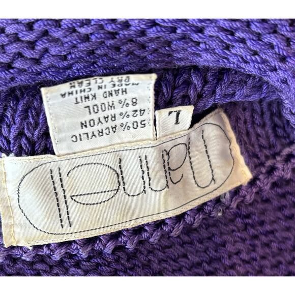 Nannell VTG Purple Sweater Sz Lg Hand Knit Appliqué Stars Sequin - Picture 5 of 5